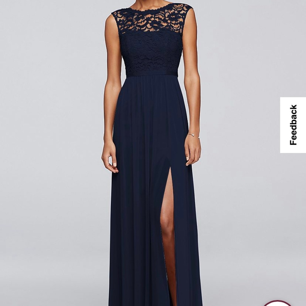 David’s Bridal Long Bridesmaid Dress with Lace Bodice